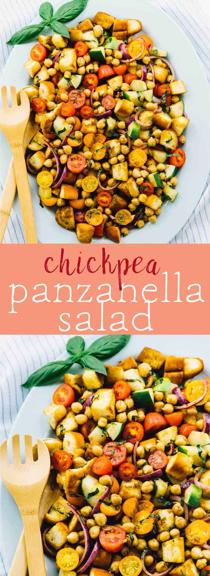 This Chickpea Panzanella Salad is made with only 7 main ingredients and is SO addictive! It's perfect for any get togethers, parties or even a delicious lunch or dinner! via https://jessicainthekitchen.com 