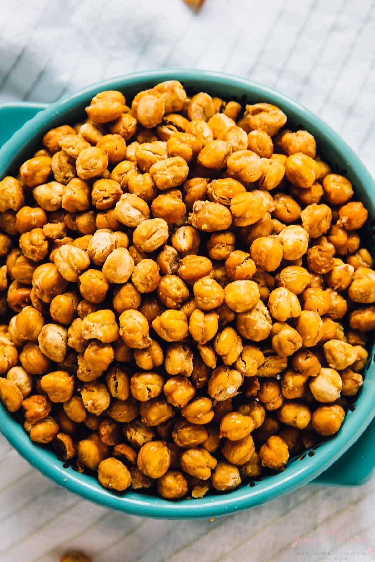 Large bowl of roasted chickpeas