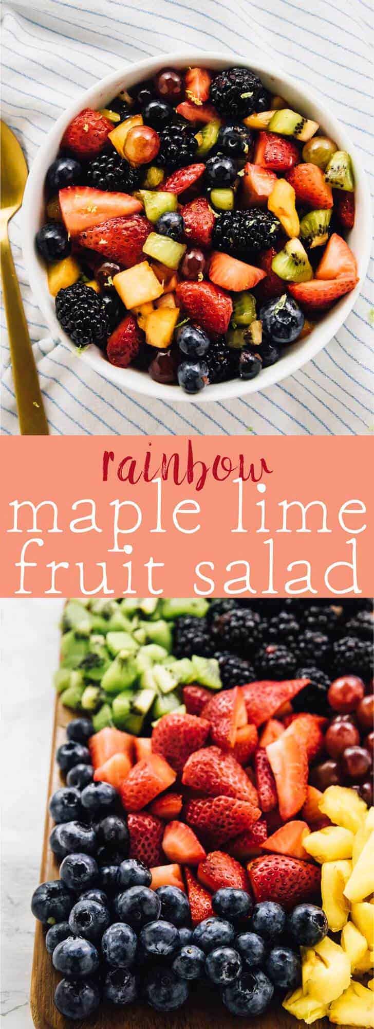 This beautiful Rainbow Fruit Salad with Maple Lime Dressing is loaded with so much delicious fruit flavour! It's a perfect quick snack, breakfast or even dessert and is vegan! via https://jessicainthekitchen.com