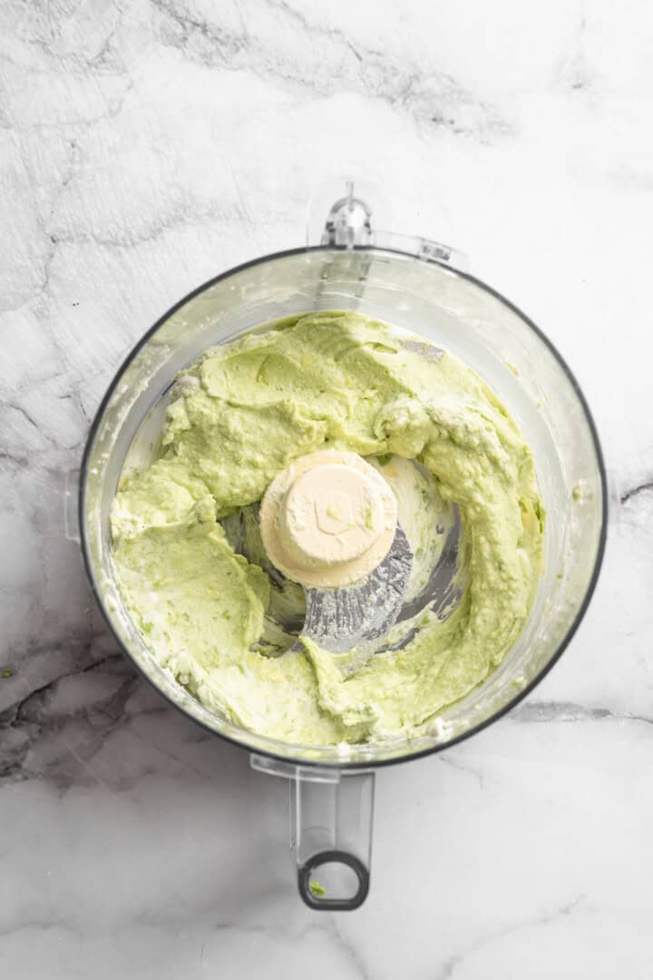 Avocado and coconut cream blended in food processor.