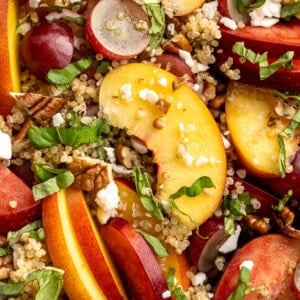 Quinoa stone fruit salad with fresh basil.