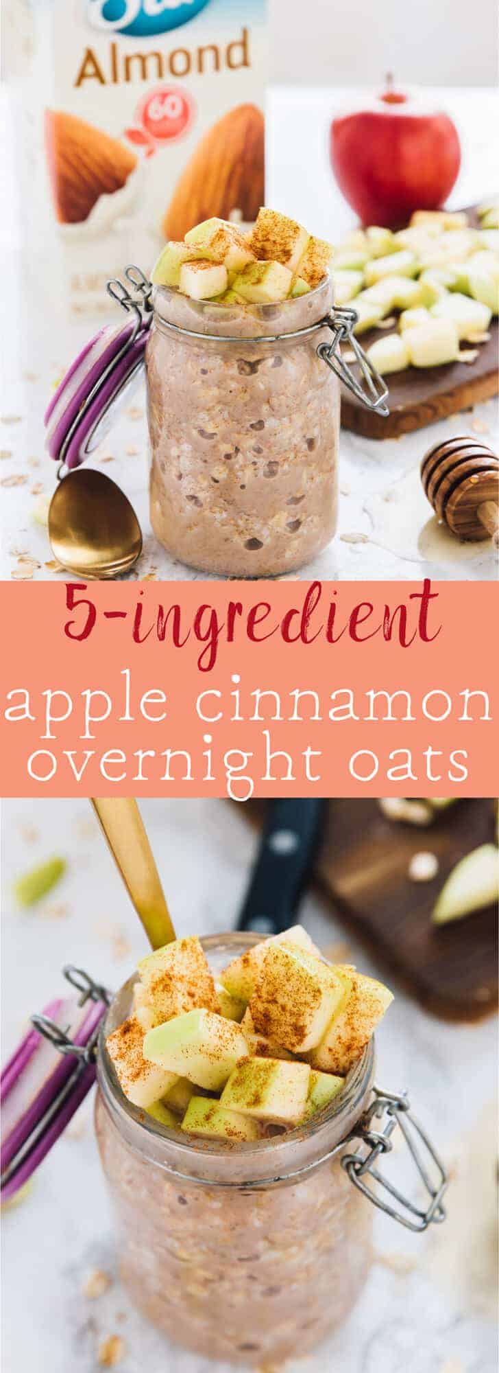 These 5-Ingredient Apple Cinnamon Overnight Oats are great for quick and busy mornings! They take 5 minutes of prep the night before and are so delicious! Vegan and GF! via https://jessicainthekitchen.com