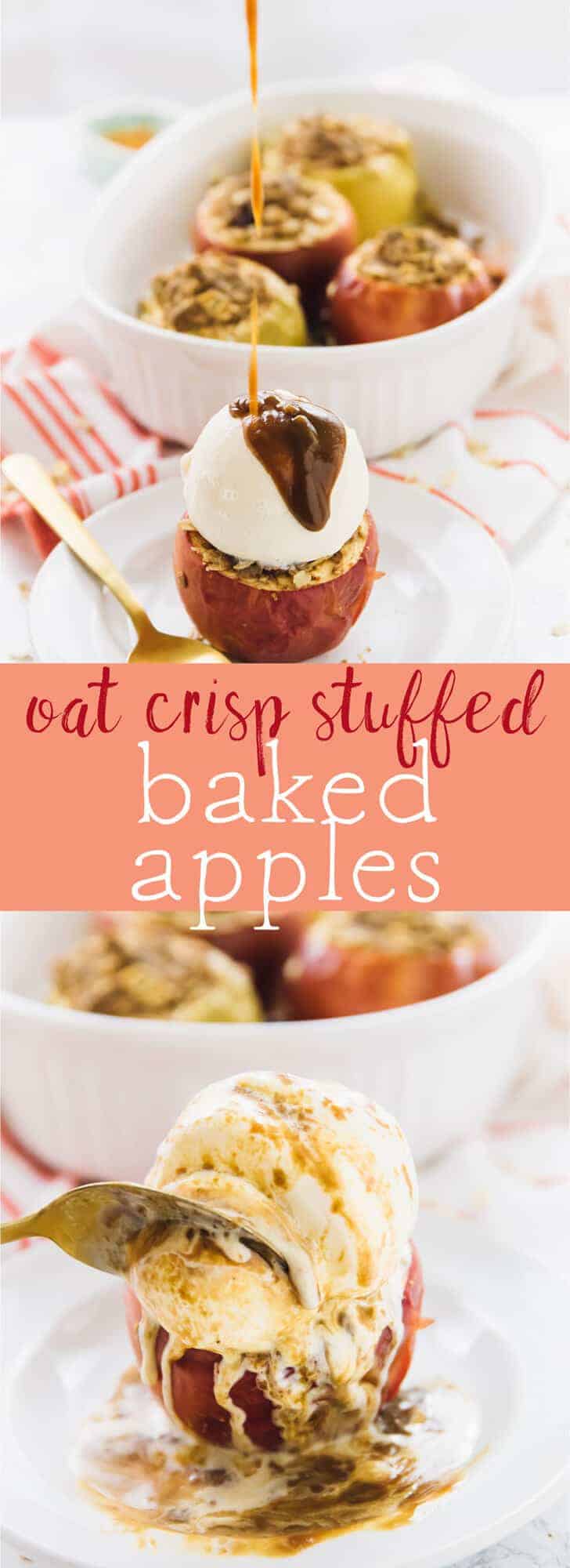 These Baked Apples are perfect for fall and anytime you want a delicious and easy dessert! It's stuffed with a warm, crunchy yet soft cinnamon oat crisp! via https://jessicainthekitchen.com 