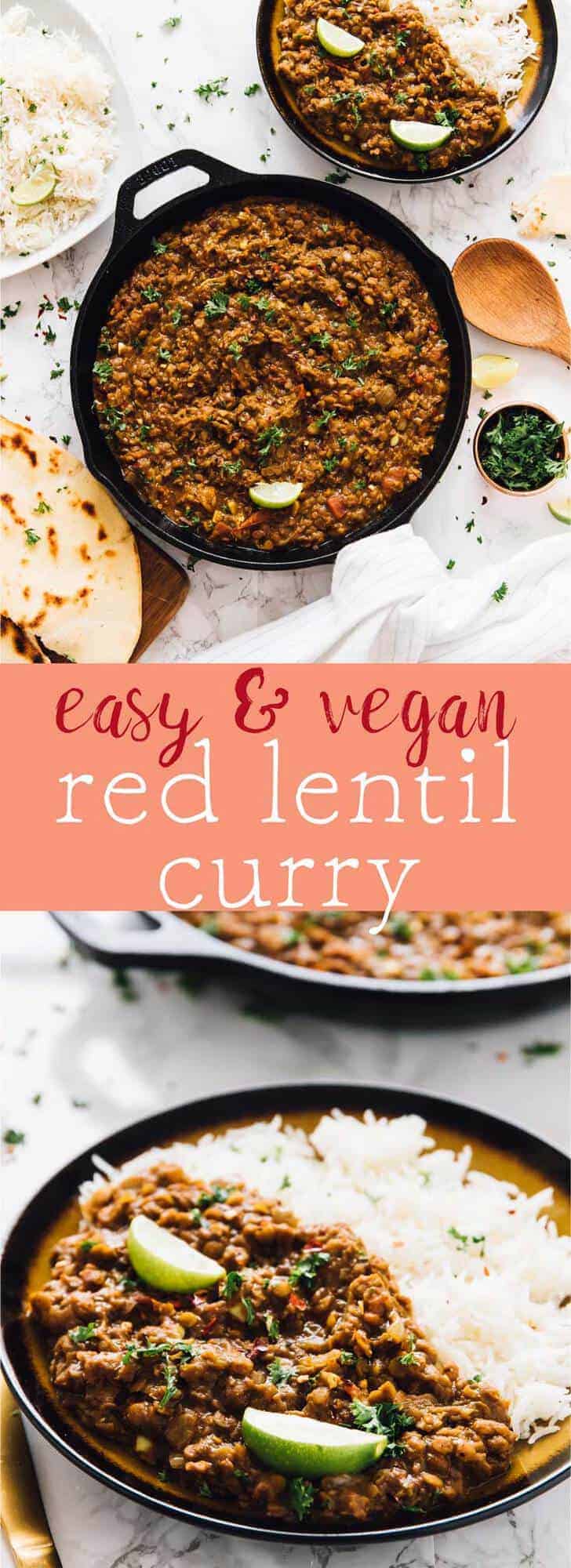 This Red Lentil Curry is SUCH a delicious curry recipe made in under an hour! It's made easily in one pot, is vegan and freezes so well! via https://jessicainthekitchen.com 