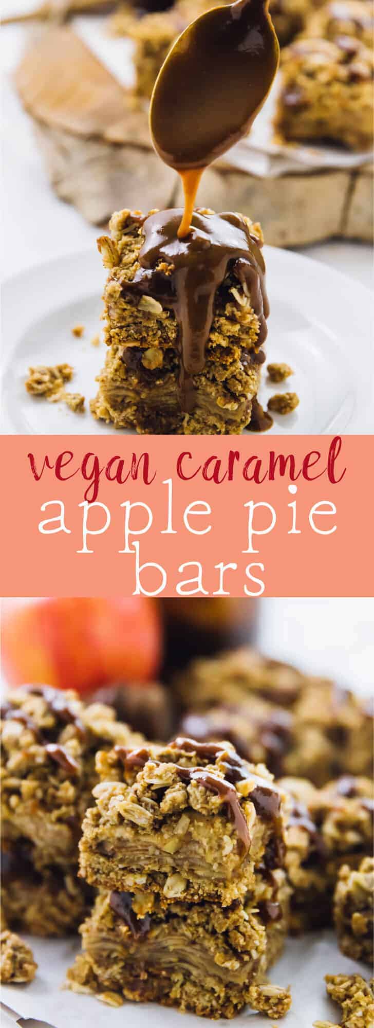 These Vegan Apple Pie Bars are absolutely decadent! They're drizzled with homemade salted caramel, topped with a divine crumb topping and are gluten free! via https://jessicainthekitchen.com