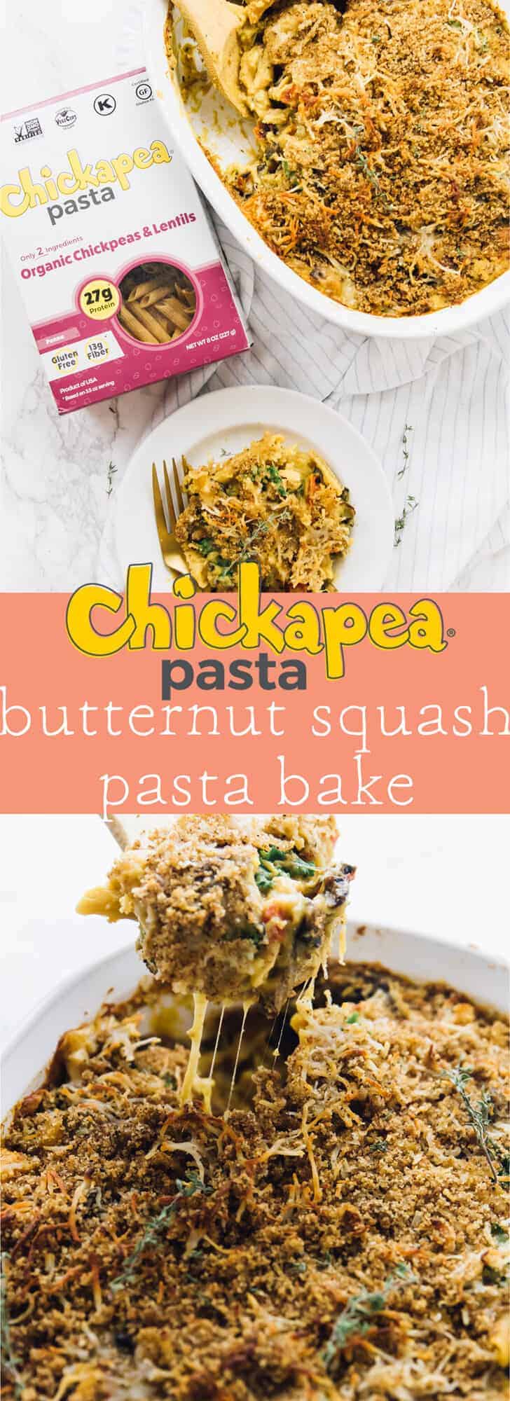 This Butternut Squash Pasta Bake is a great weeknight meal dinner! It's loaded with protein, has a divine butternut squash pasta sauce and tastes absolutely delicious! via https://jessicainthekitchen.com 