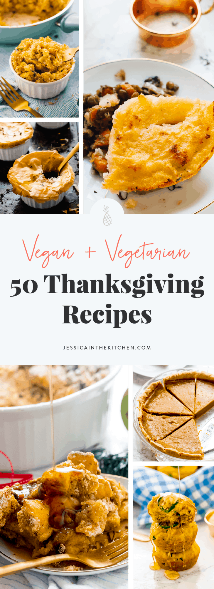 A montage of vegan thanksgiving recipes with text. 