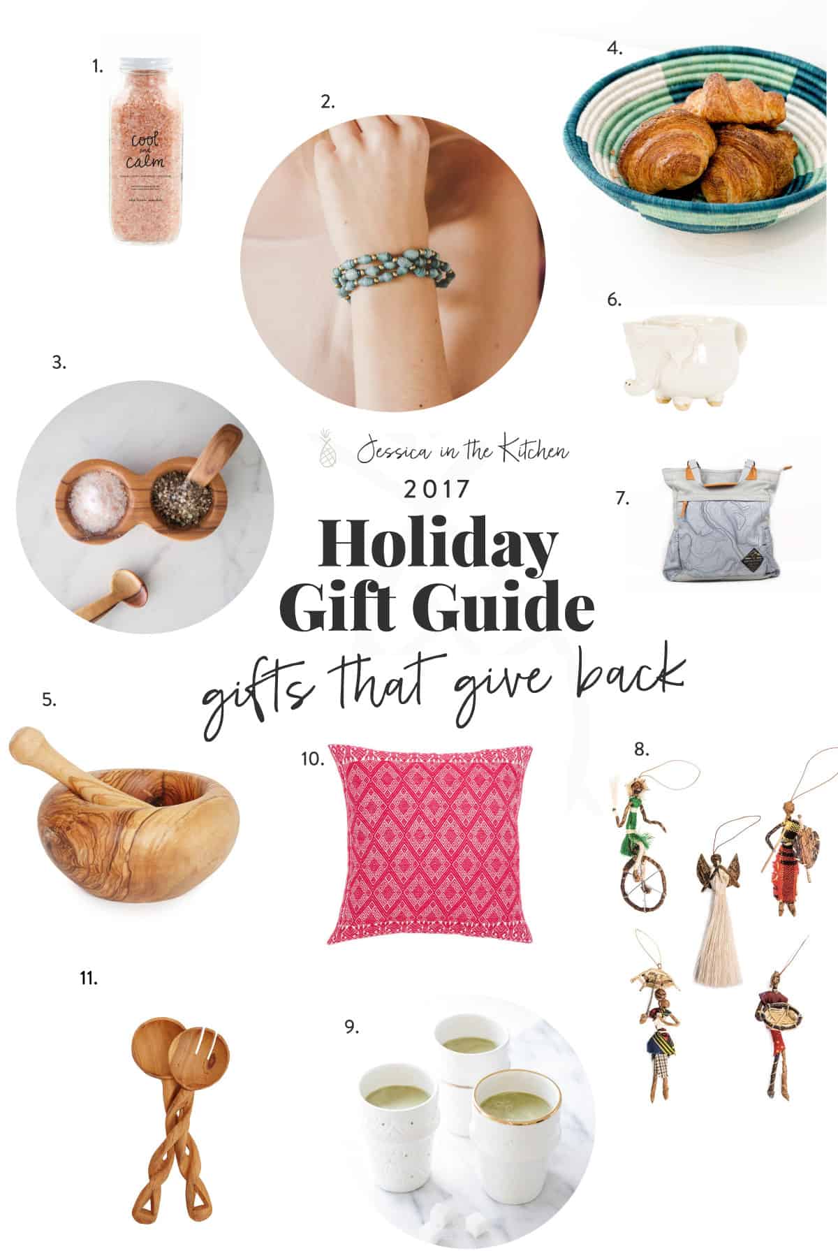 Holiday gift guide text with images of gifts around it. 