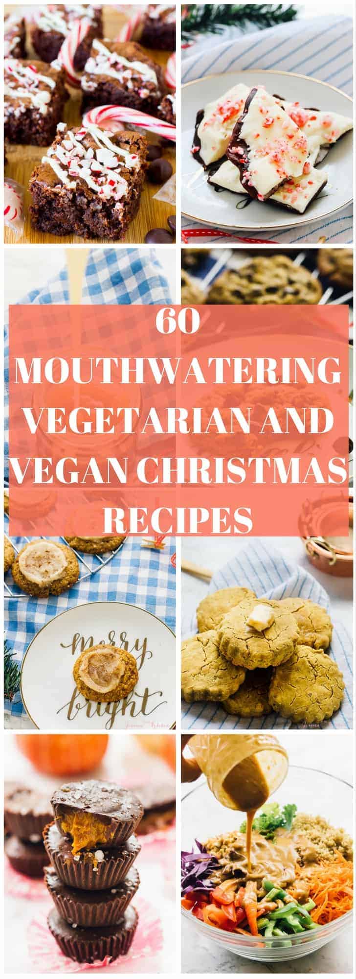 A montage of vegan and vegetarian dishes with text over it. 