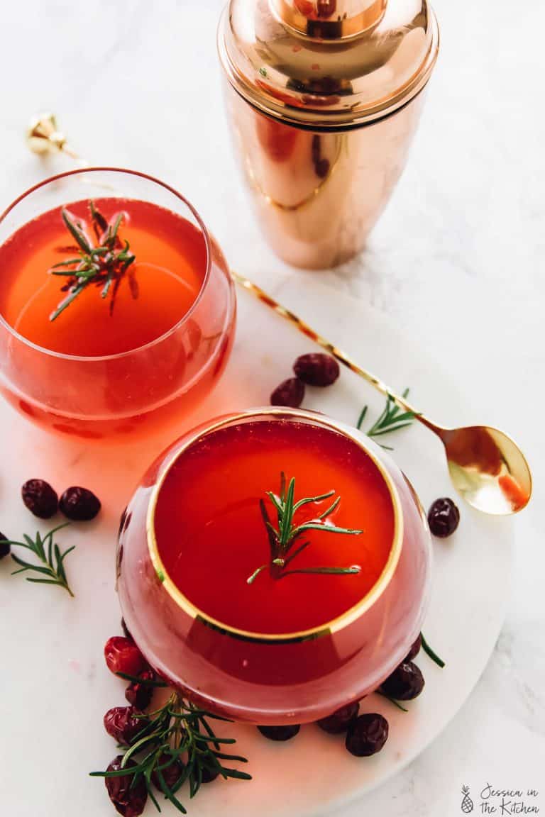 Winter Cranberry Gin Fizz Cocktail (With CranRosemary Infused Simple