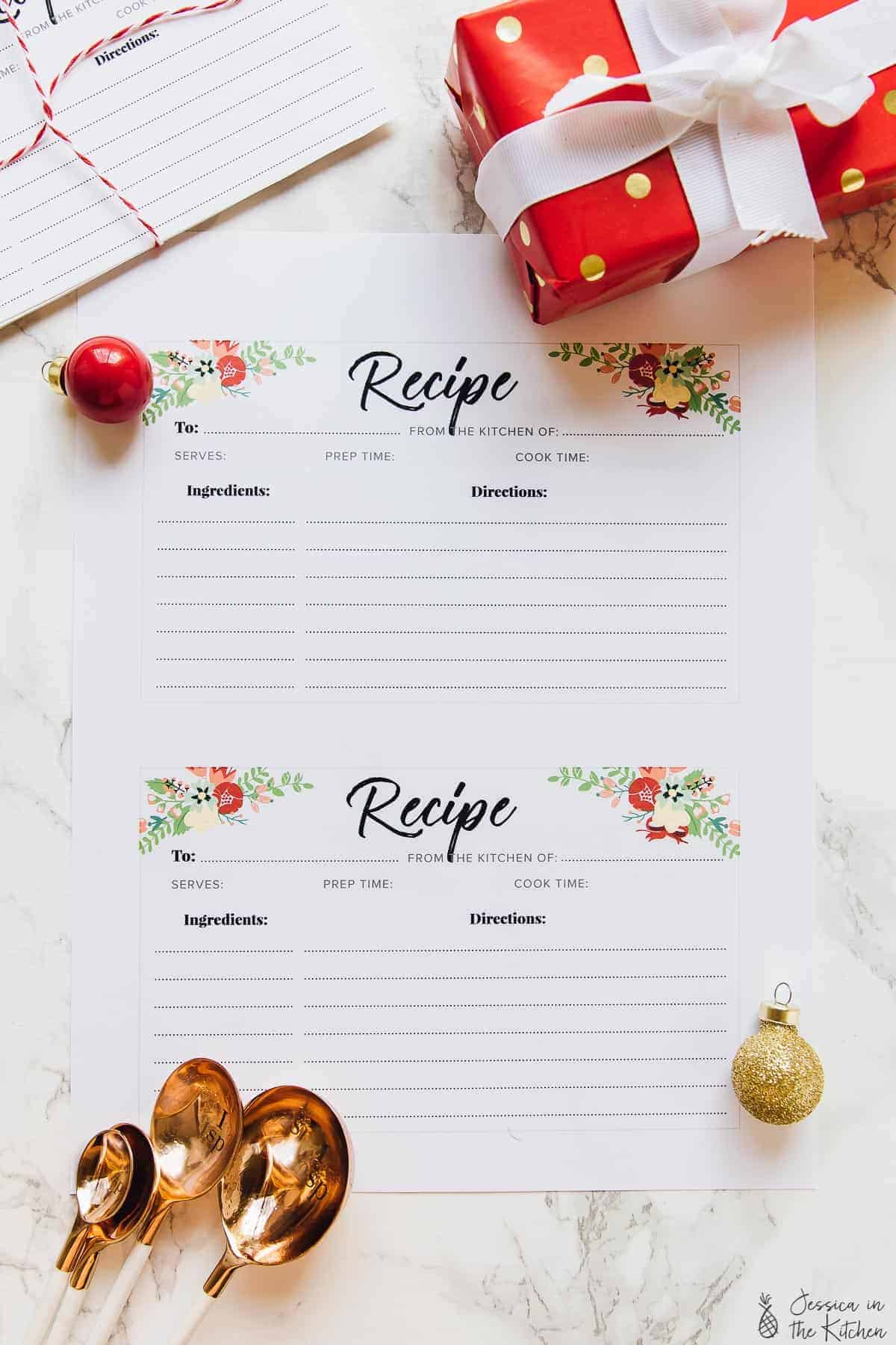 Two printed recipe cards on a table. 