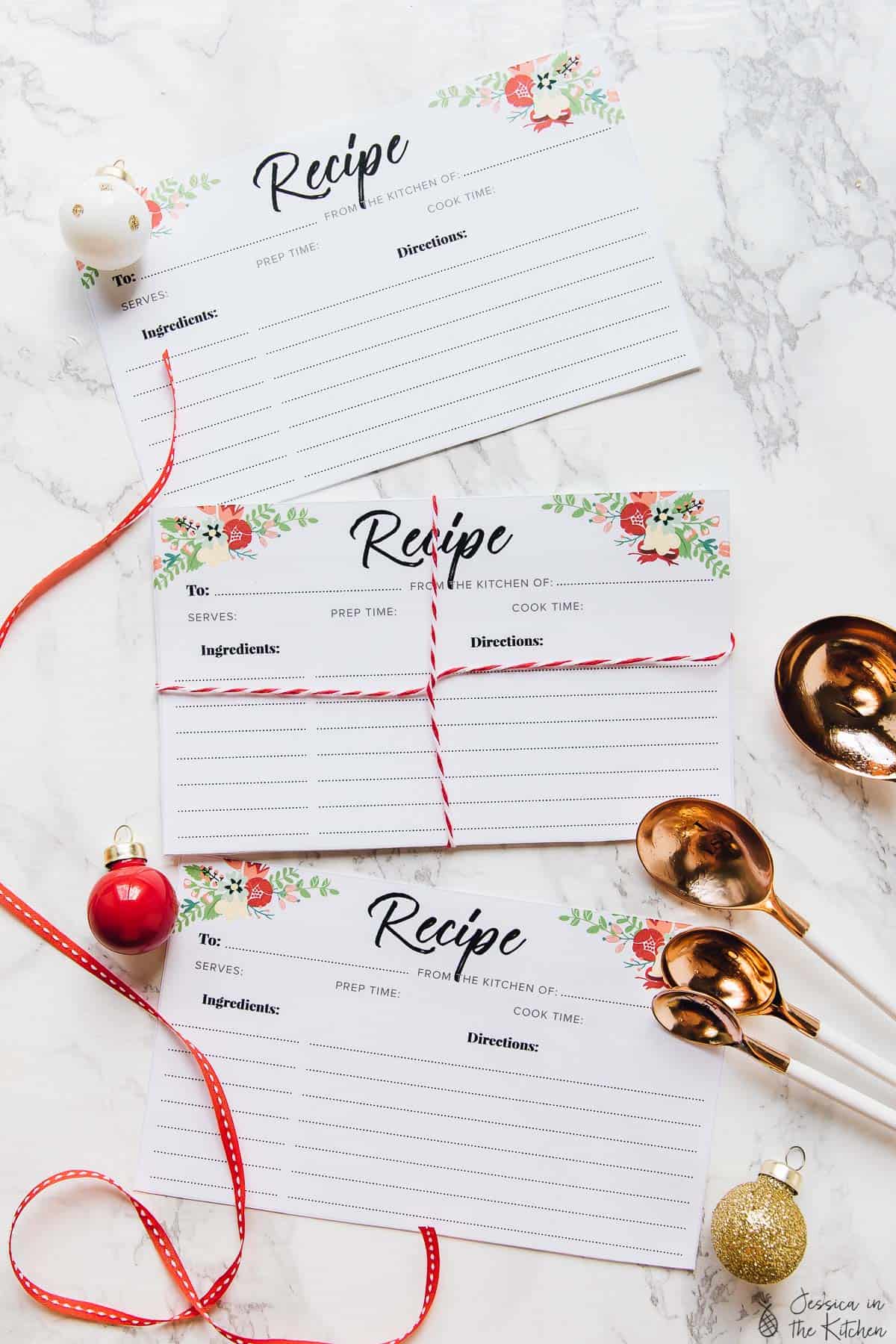 Recipe cards on a table. 