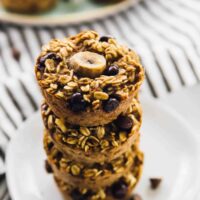 A stack of baked banana bread oatmeal cups.