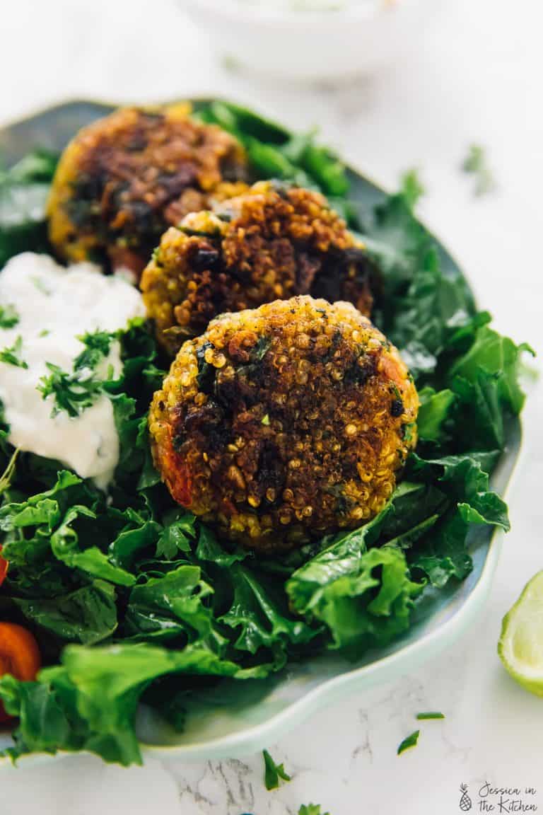 Crispy Quinoa Patties + Tahini Sauce Jessica in the Kitchen