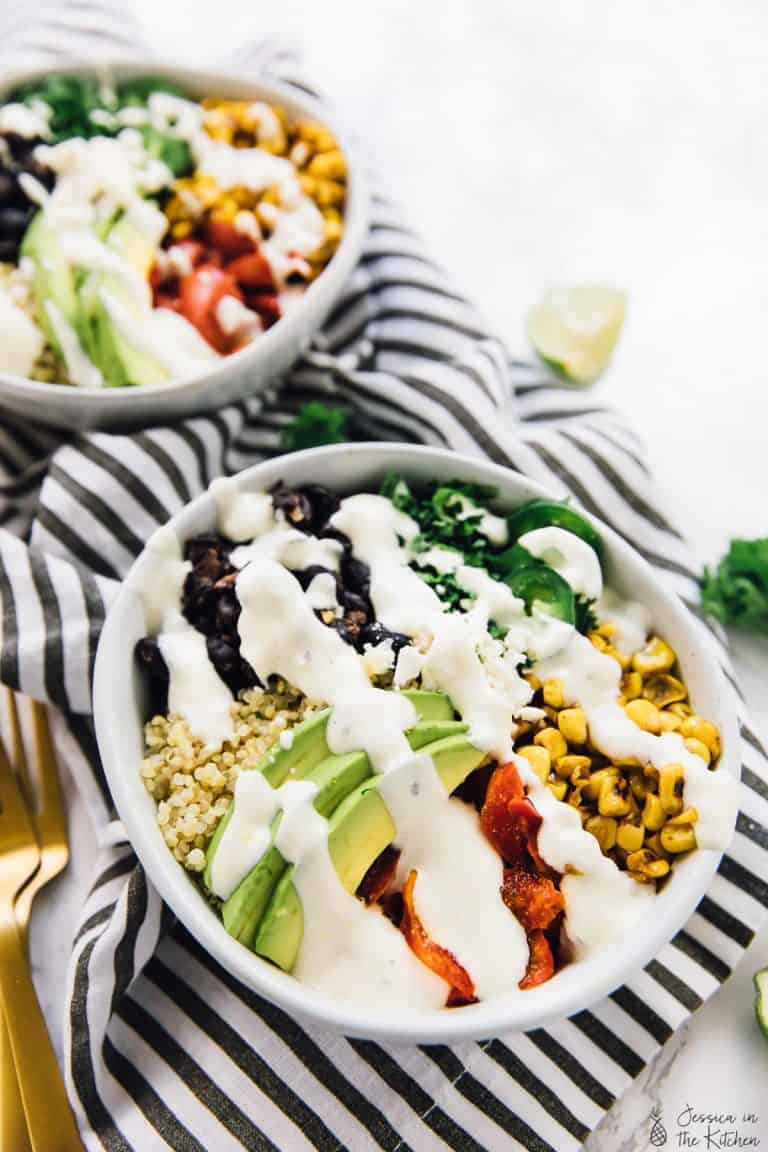 Easy Mexican Street Corn Burrito Bowls Jessica in the Kitchen