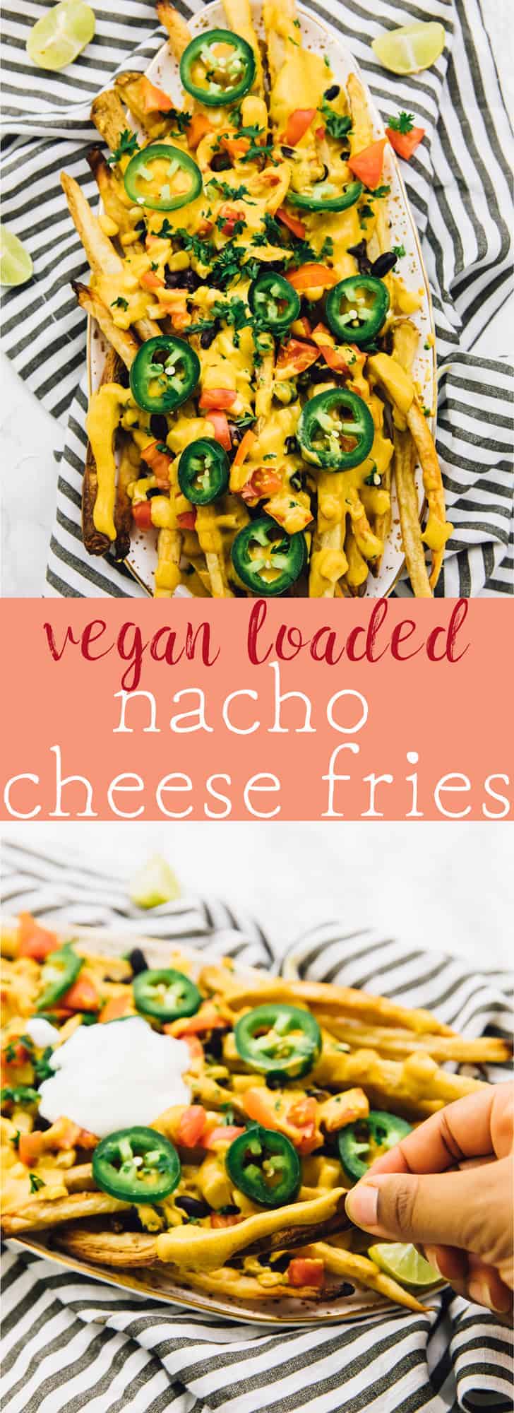 You NEED these Vegan Loaded Nacho Fries for your next party! They are loaded with my favourite vegan nacho cheese sauce and are SO delicious!! via https://jessicainthekitchen.com