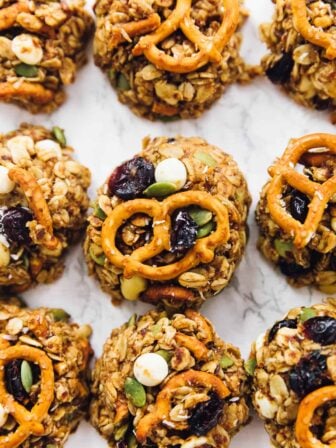 Overhead view of chewy trail mix cookies