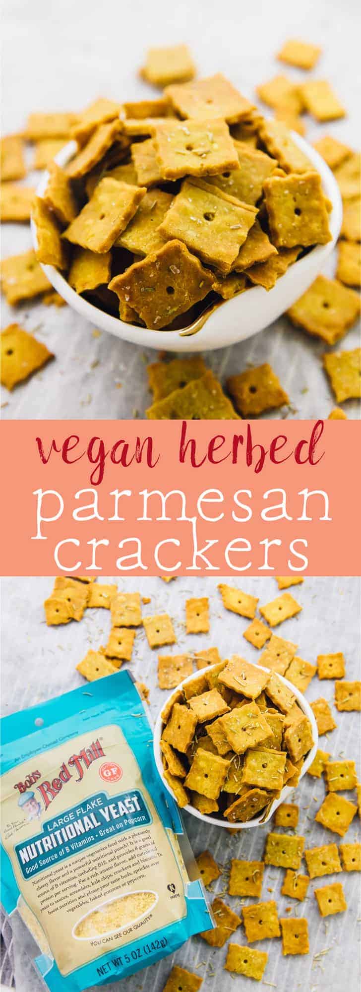 These Vegan Herbed Parmesan Crackers are done in 30 minutes! They are easy to make in one bowl, are crispy and flaky, and gluten free! via https://jessicainthekitchen.com