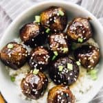 These Vegan Teriyaki Meatballs have the perfect texture and taste divine! They are incredibly easy to make, coated in a homemade teriyaki sauce and so meal preppable! via https://jessicainthekitchen.com #vegan #veganmeatballs #teriyaki #teriyakimeatballs #veganmealprep #mealprep #glutenfree #easyrecipes #vegetarian #veganrecipes