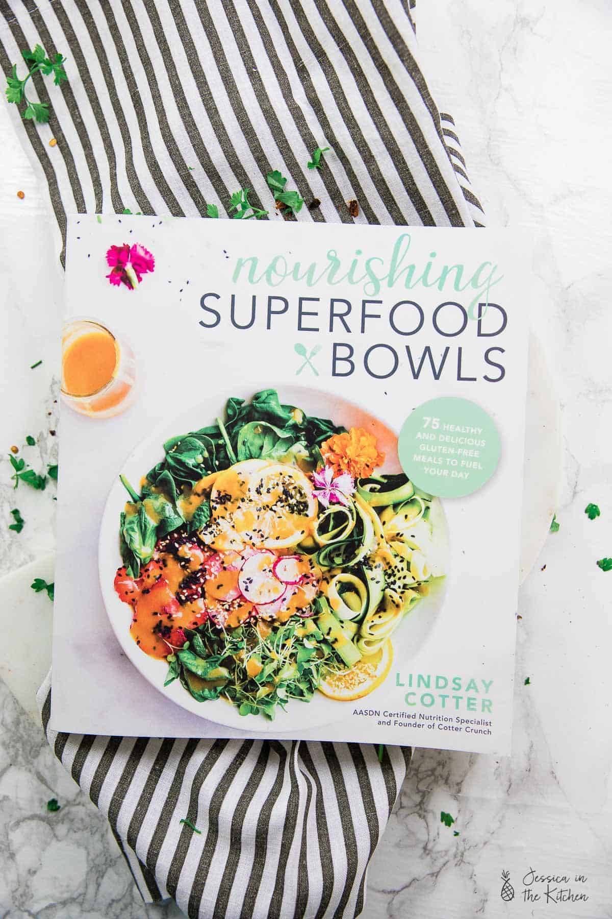 Top down view of a superfood cook book. 