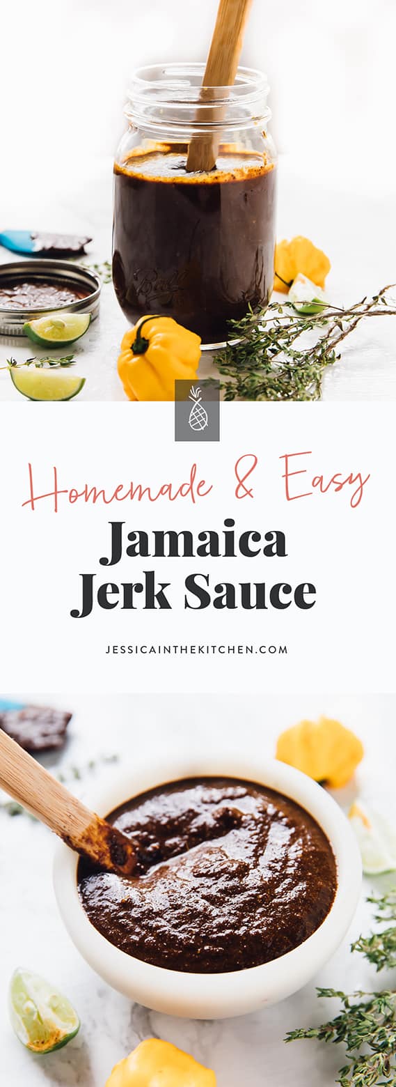 Two Jamaica jerk sauce pictures in a Pinterest pin.