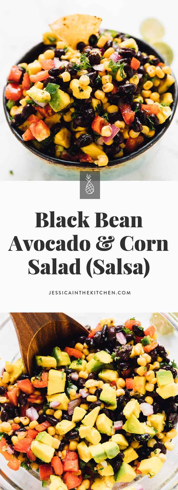 This Black Bean Avocado and Corn Salad is the easiest salad you’ll ever make! It takes 15 minutes, is loaded with a variety of delicious flavours and is so versatile as a dip, salsa or salad! via https://jessicainthekitchen.com