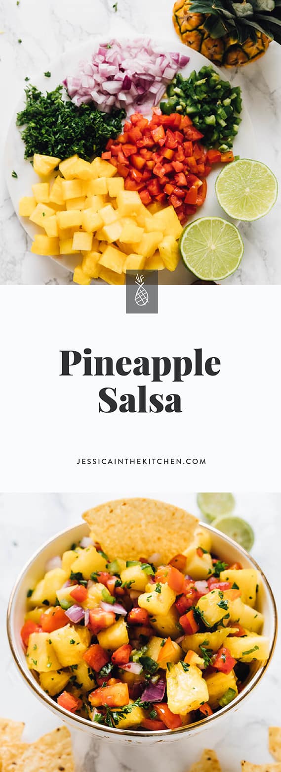 This Easy Pineapple Salsa Recipe takes only 10 minutes with 7 ingredients! It’s a sweet and spicy salsa that is a total crowd pleaser and great for parties! via https://jessicainthekitchen.com