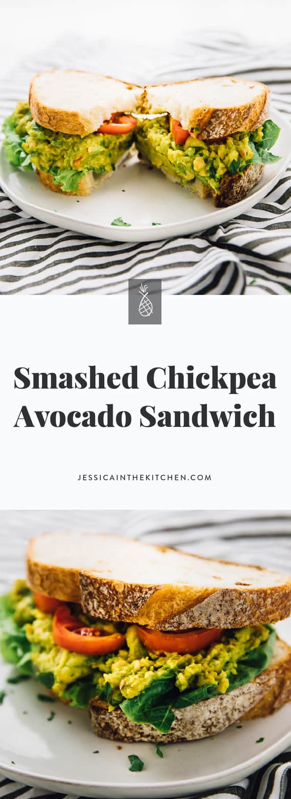 This Smashed Chickpea Avocado Sandwich is loaded with so much delicious flavour! It's super easy to meal prep and is great for back to school or work lunches! via https://jessicainthekitchen.com #vegan #lunch #backtoschool