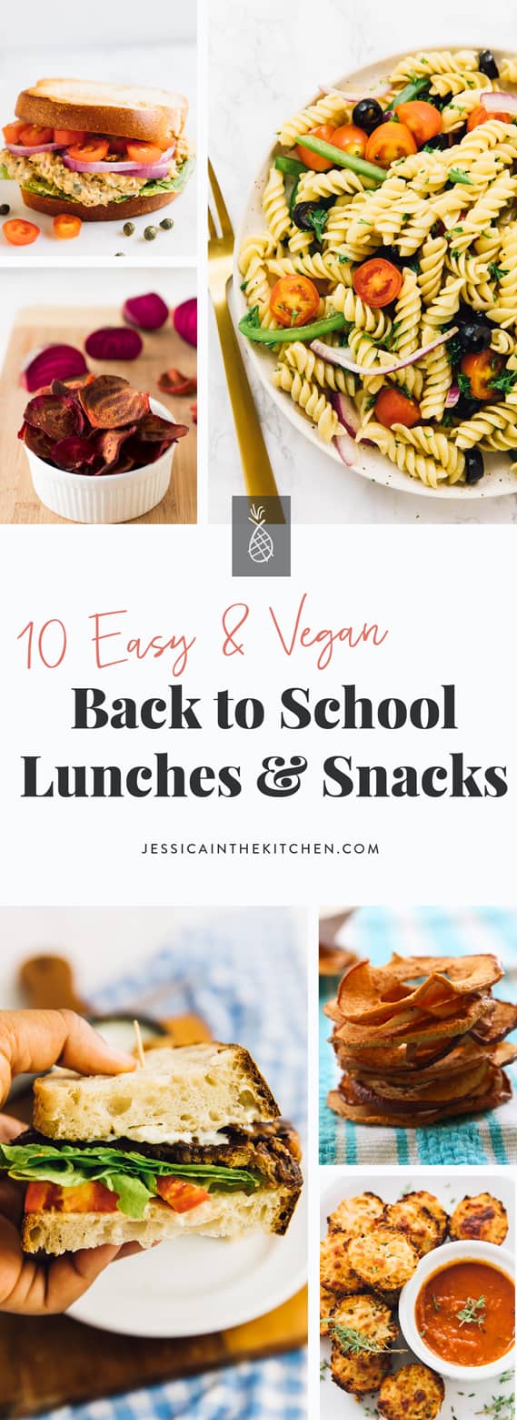 A montage of back to school lunches and snacks, with title text over it. 