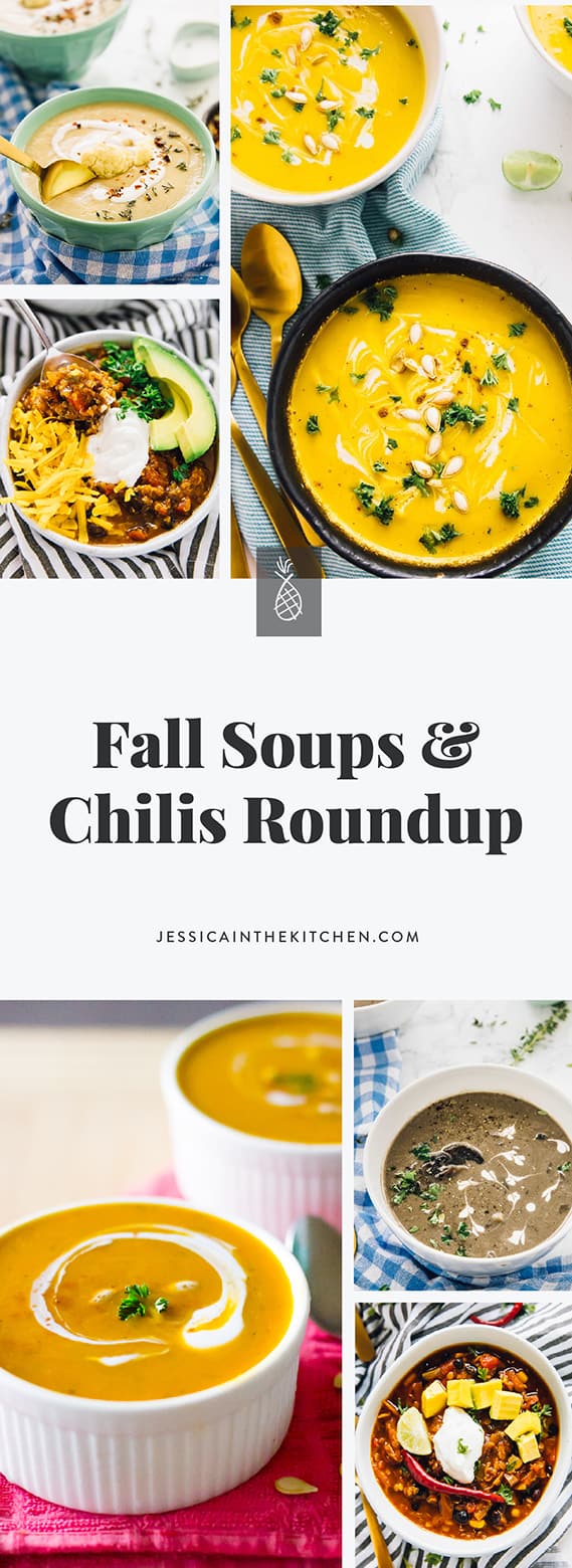 A montage of fall soups, with title text. 