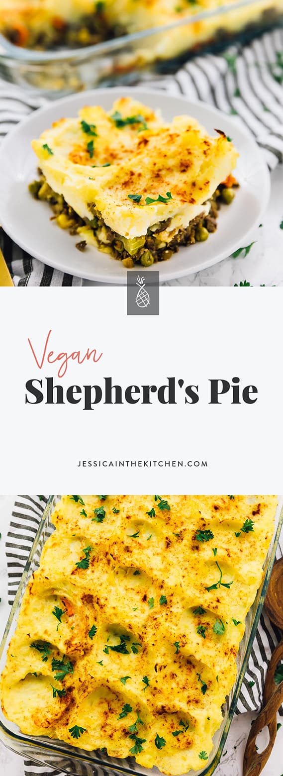 This Vegan Shepherd's Pie will be the beautiful centre piece of any table! Loaded with a flavourful lentil filling and a buttery mashed potato topping, it's a definite crowd pleaser! via https://jessicainthekitchen.com