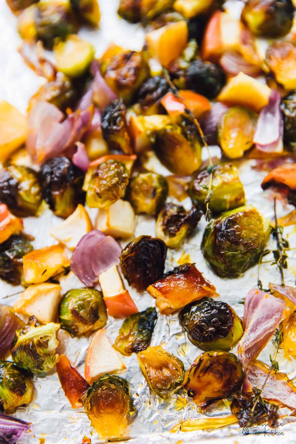 Maple Roasted Brussels Sprouts with Apples and Pecans - Jessica in the ...