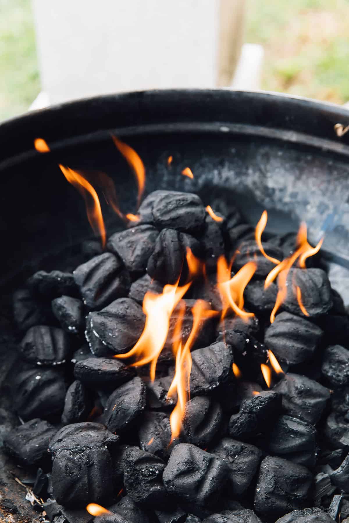 Charcoal burning in a bbq. 