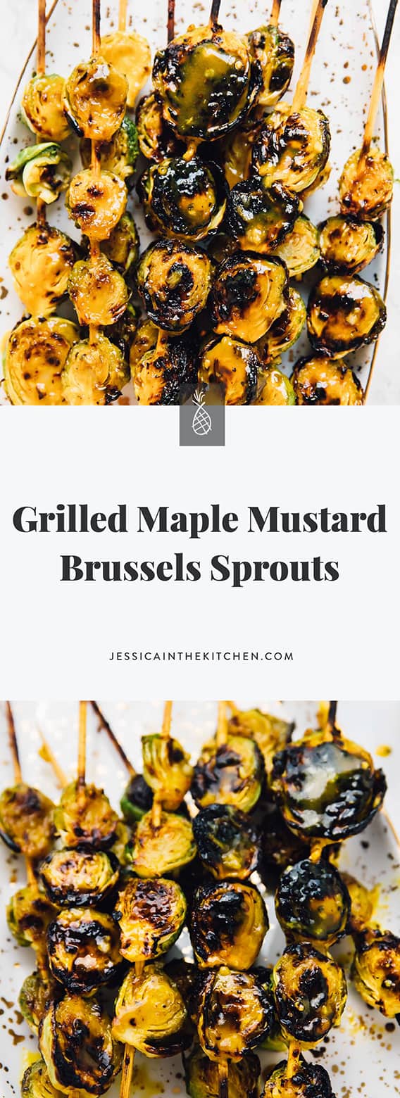 These mouthwatering Grilled Maple Mustard Brussels Sprouts will be your new favourite appetiser! Made quickly and easily on the grill, you'll be making extras! via https://jessicainthekitchen.com