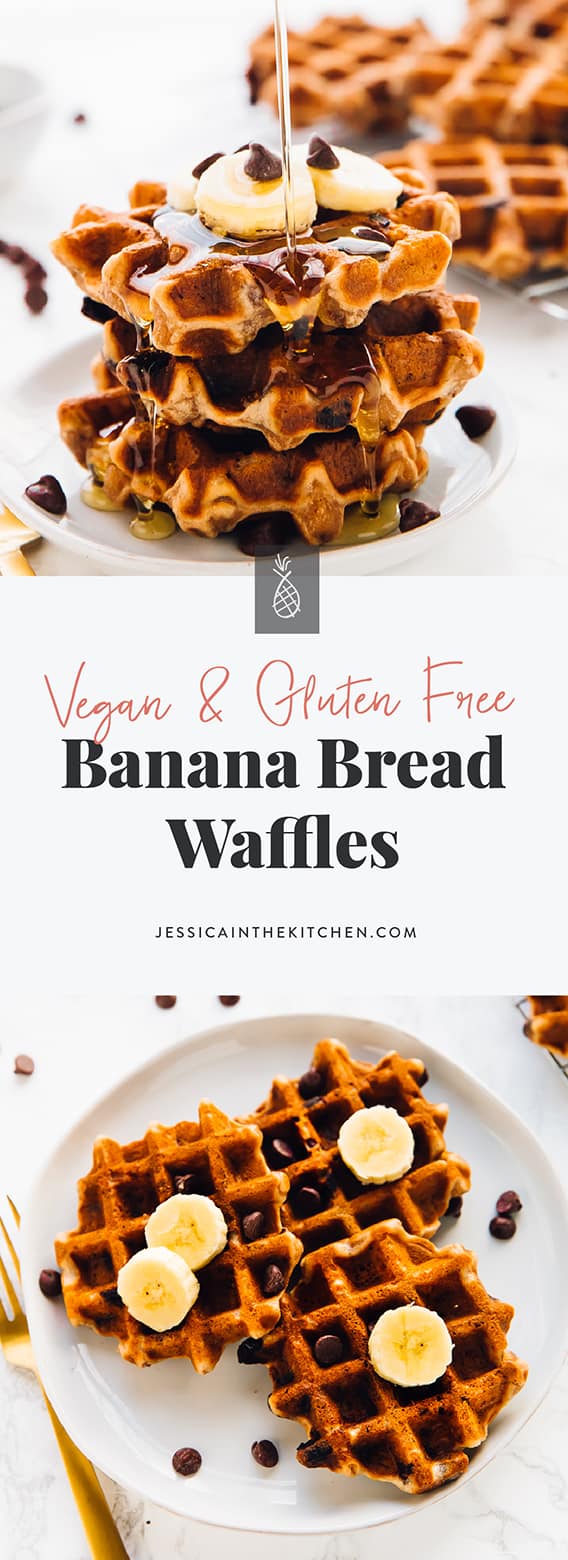 These Banana Bread Waffles are like having dessert for breakfast, but healthy! They're sweetened with bananas, gluten free and are so meal preppable! via https://jessicainthekitchen.com