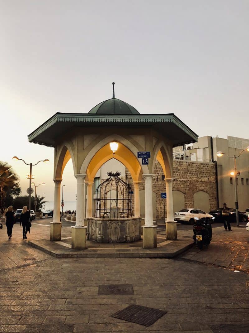 A gazebo in a town square.