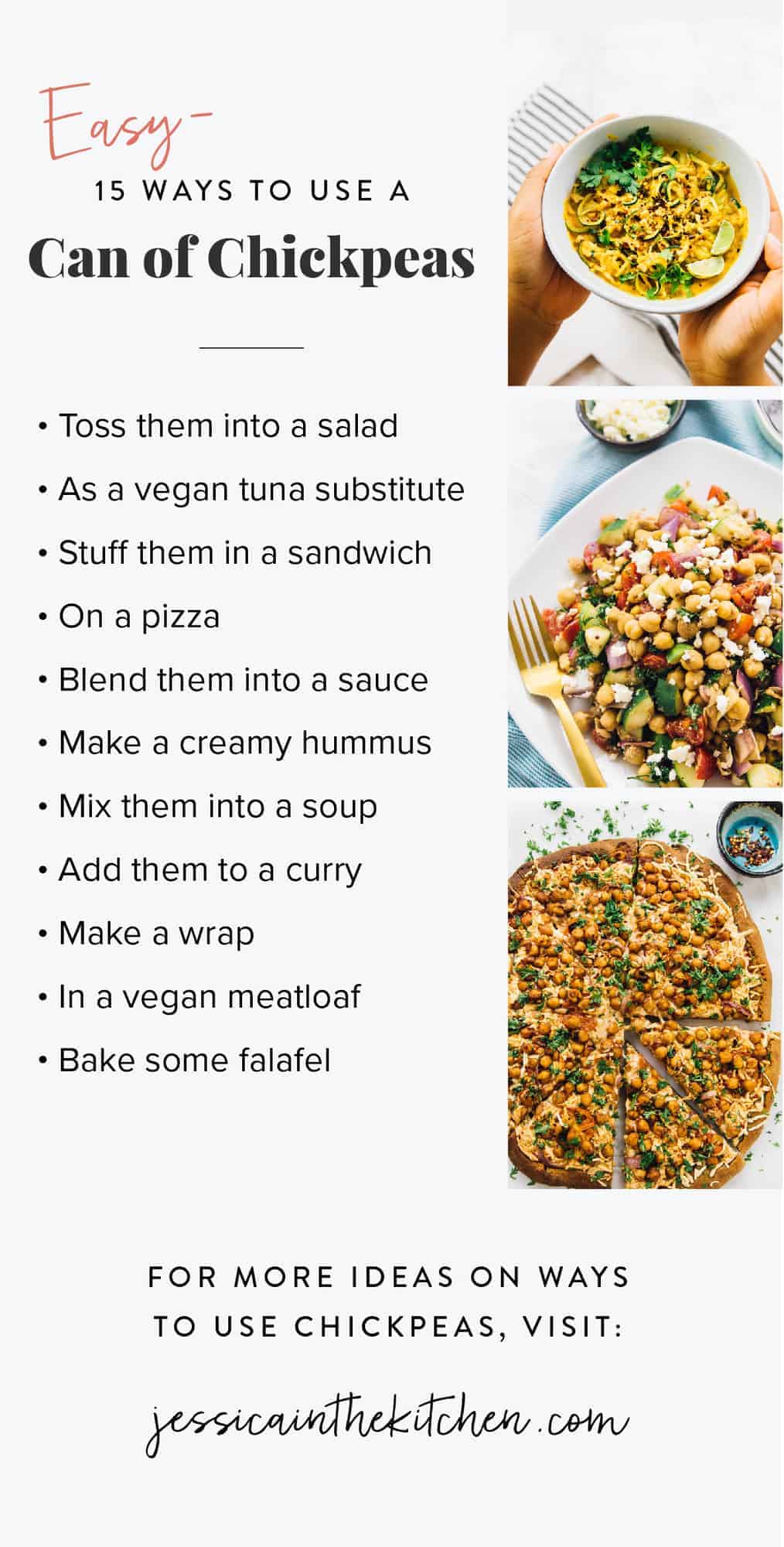 A list of how to use chickpeas with pictures of chickpeas next to it. 