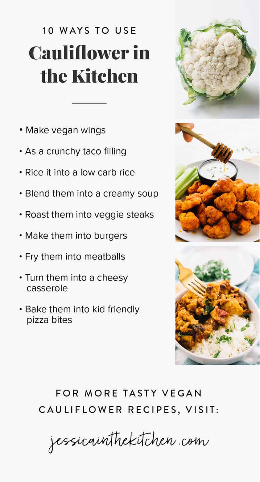 A list outlining the ways to use cauliflower in recipes. 