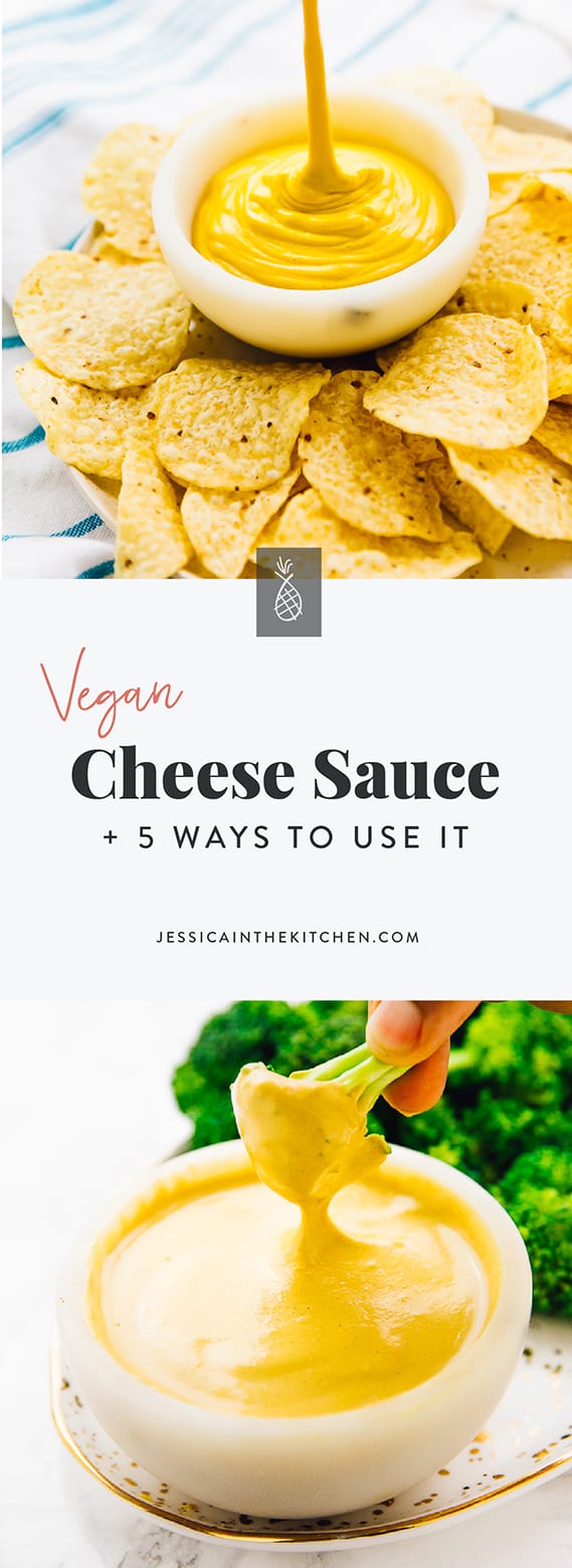 Learn how to make Vegan Cheese Sauce, which is ready in 15 minutes and tastes just like your favourite cheese sauce! It's creamy, saucy and is perfect for a dip, nacho cheese, mac and cheese and so much more!! via https://jessicainthekitchen.com