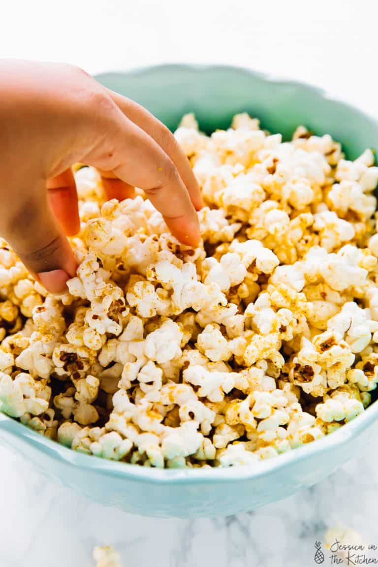 Stovetop Cheesy Vegan Popcorn Jessica in the Kitchen