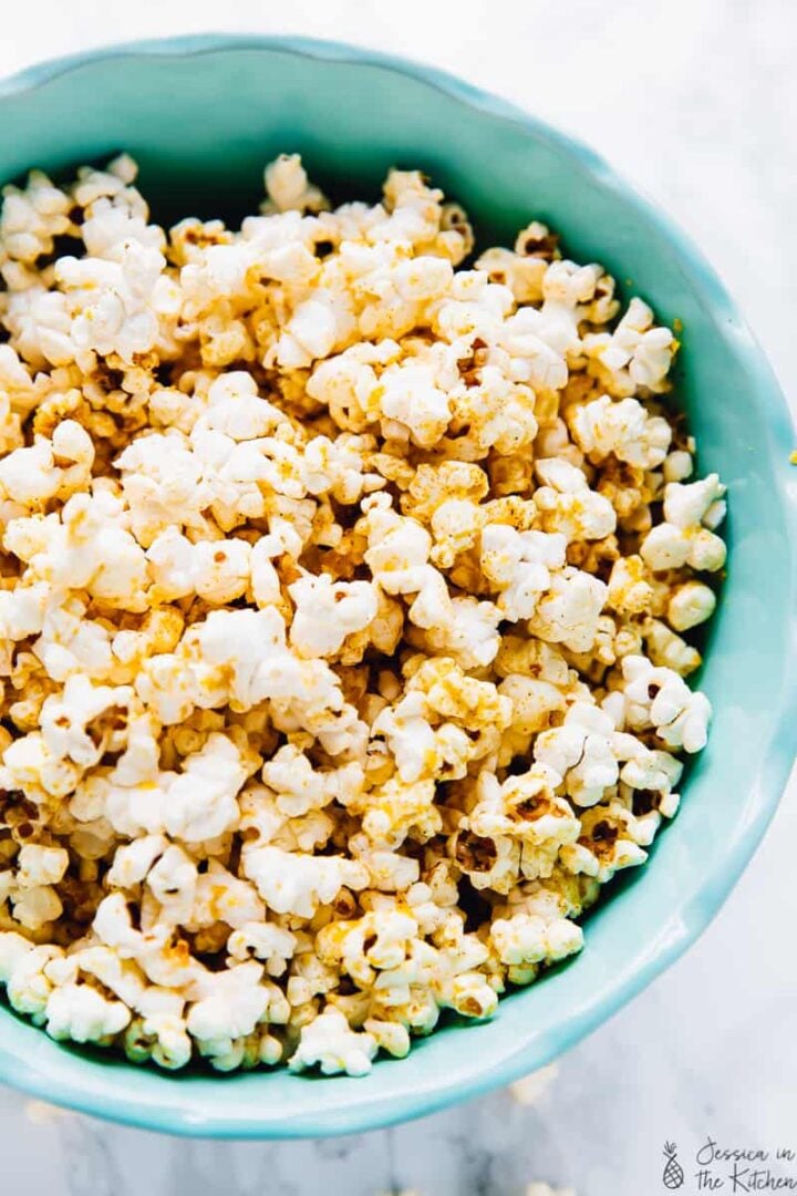 Stovetop Cheesy Vegan Popcorn Jessica in the Kitchen