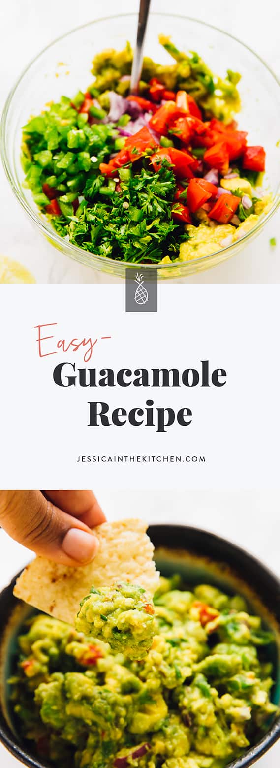 This Easy Guacamole Recipe is the ultimate crowd pleaser dip!  It's made with fresh ingredients, incredibly flavourful and takes 15 minutes to whip up!