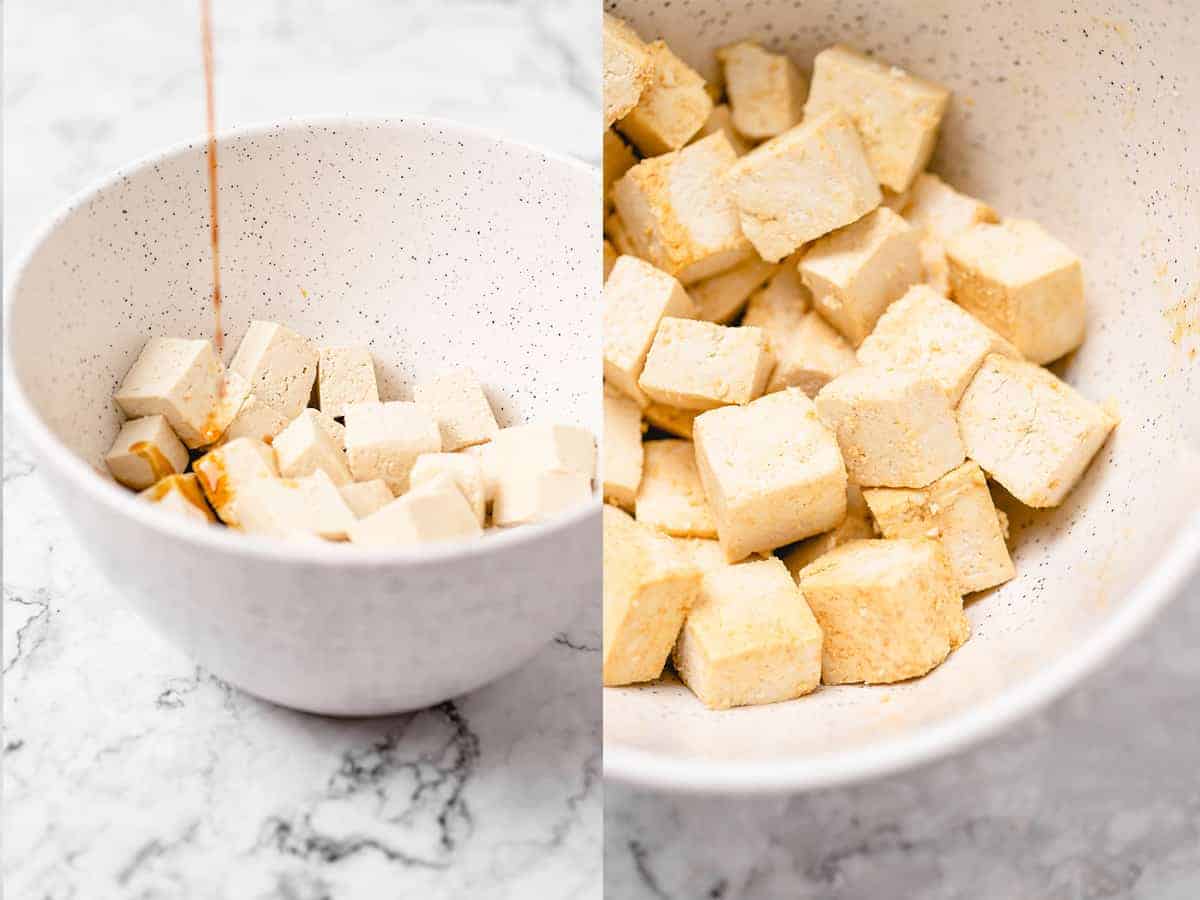 mixing of tofu soy sauce ingredients