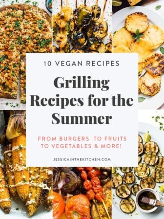 Image of 6 photos of grilled recipes with text over it.