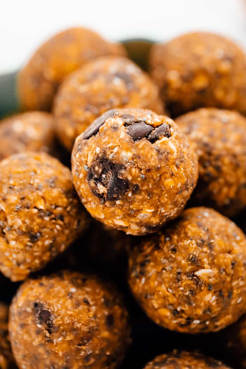 Close up of a batch of pumpkin energy balls.