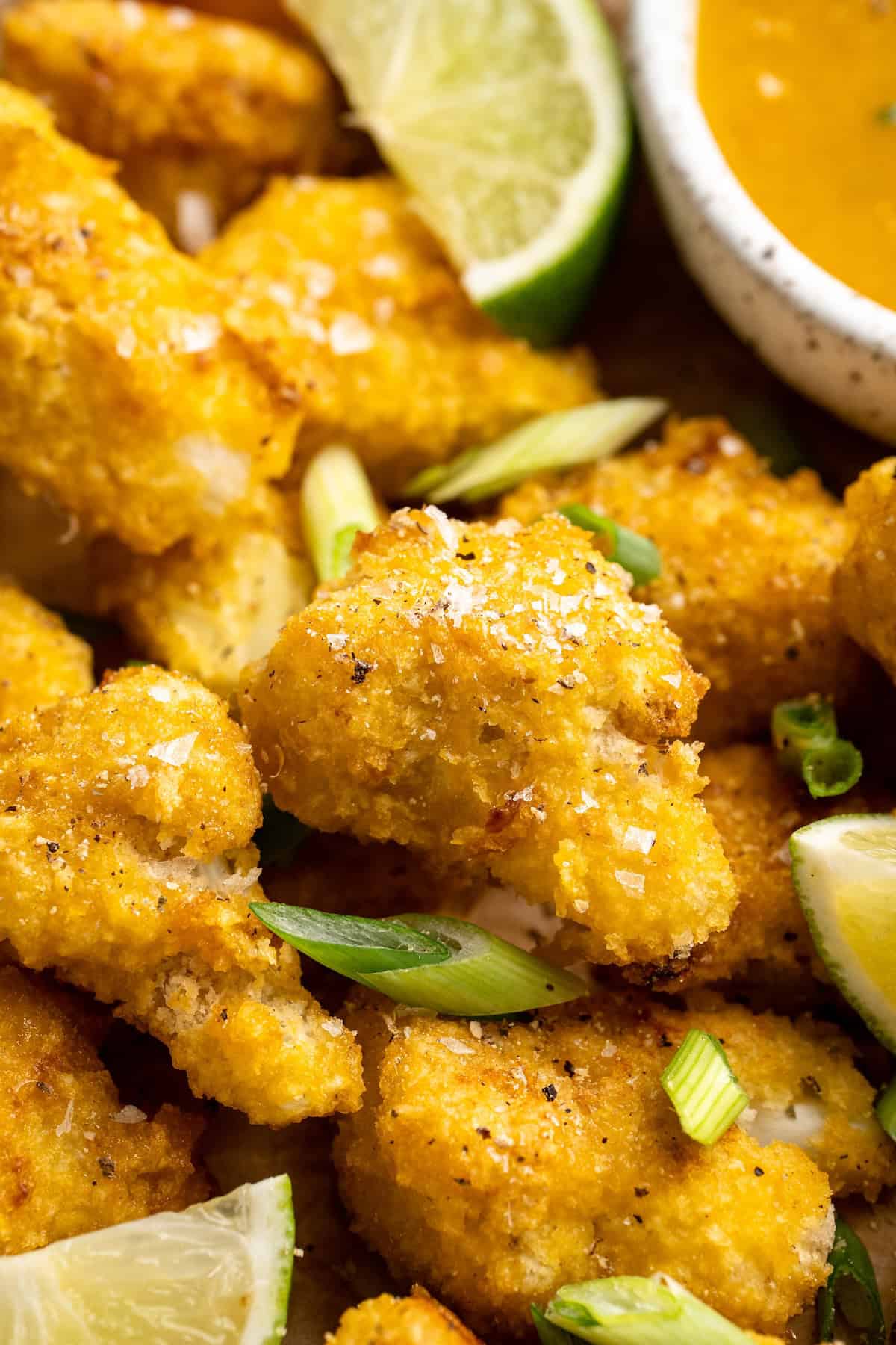 Closeup of mango habanero cauliflower wings
