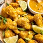 Mango habanero cauliflower wings in large serving bowl