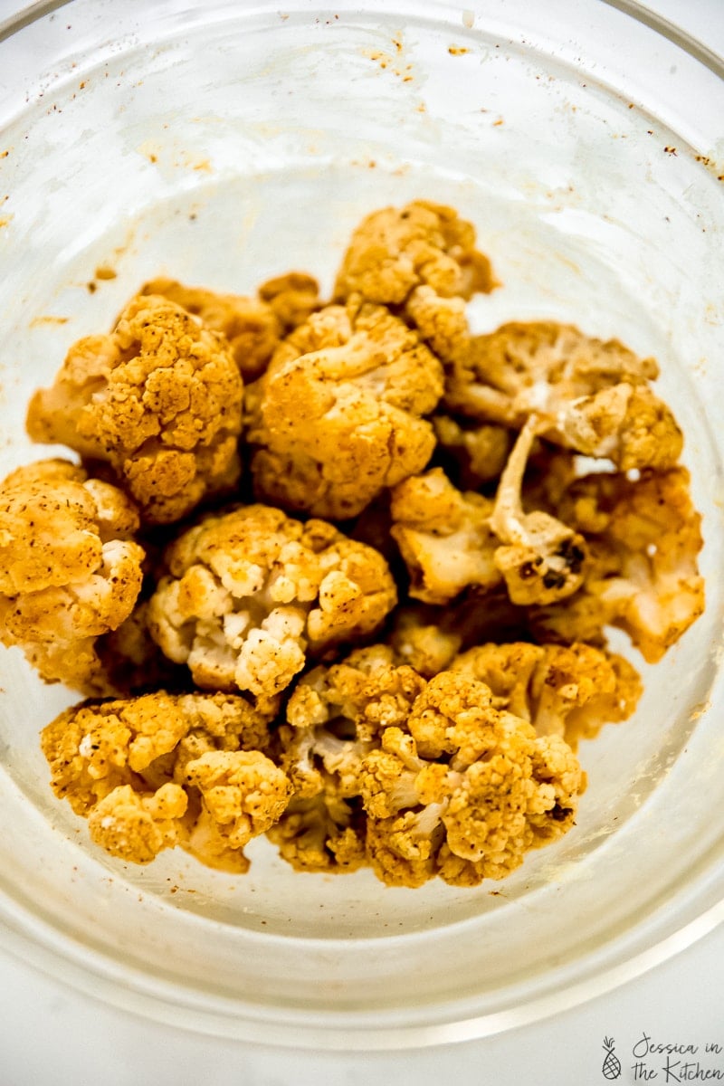 cauliflower marinated in a bowl