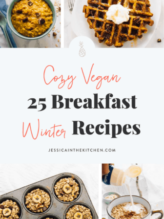 A pinterest long pin for cozy vegan recipes.