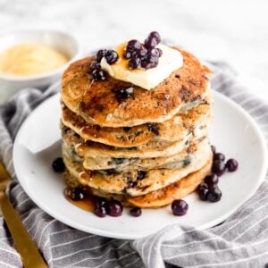 This Easy Vegan Blueberry Pancake is simple and easy to throw together. It's guaranteed to be your go-to breakfast pancake!